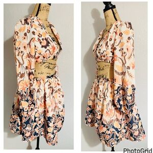 Chelsea & Violet Floral Mini Dress - Peach and Navy